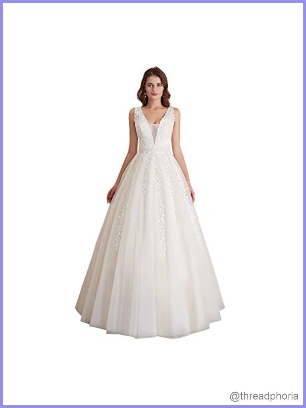 Lace Applique Tulle Wedding Dress V Neck Straps Ball Gown Mermaid